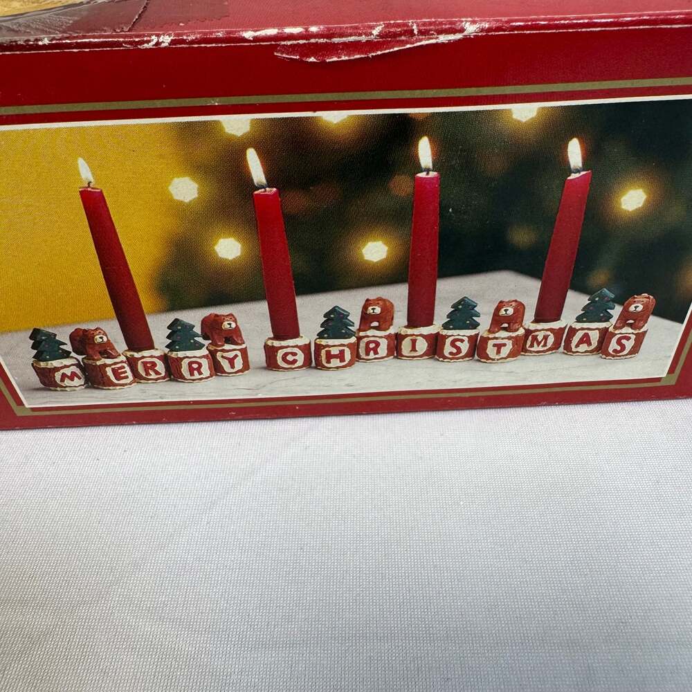 1998  red & green novelty merry christmas taper candle set